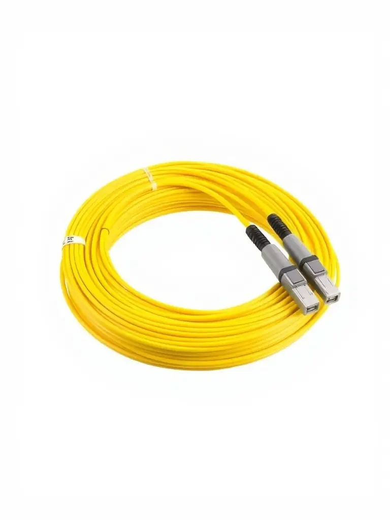An image showcasing a high-quality fiber optic cable with LC connectors, emphasizing its thin profile and flexibility, suitable for high-density data centers and business networks.